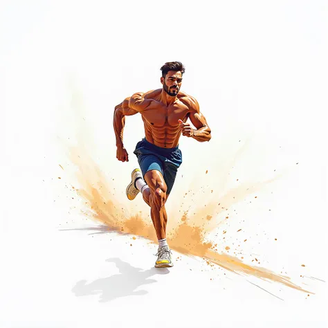 A man runs on a white background, art drawing in bright colors 