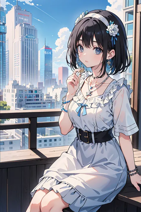 (( masterpiece,  of the highest quality, Very detailed)), Anime CG,
a girl, 20 years old, 疲惫rest ((  fair skin :1.3)),short black hair, Straight bangs, rest ((Black Eyes:1.3)),  Medium Chest  ,
((  lots of earrings  ,   Silver Chain Necklace , Silver Brace...