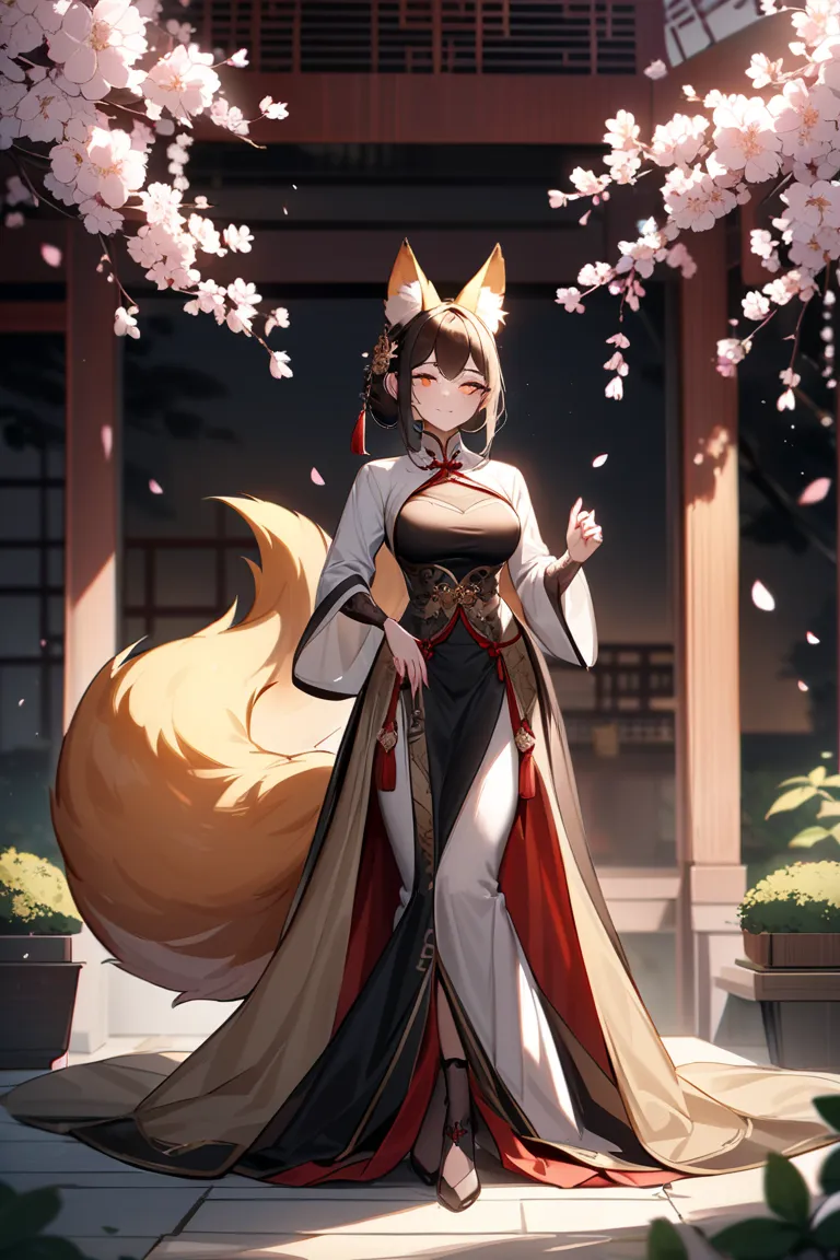 Beauty， mature，Sexy，With fox tail and fox ears，dressed Chinese costume 