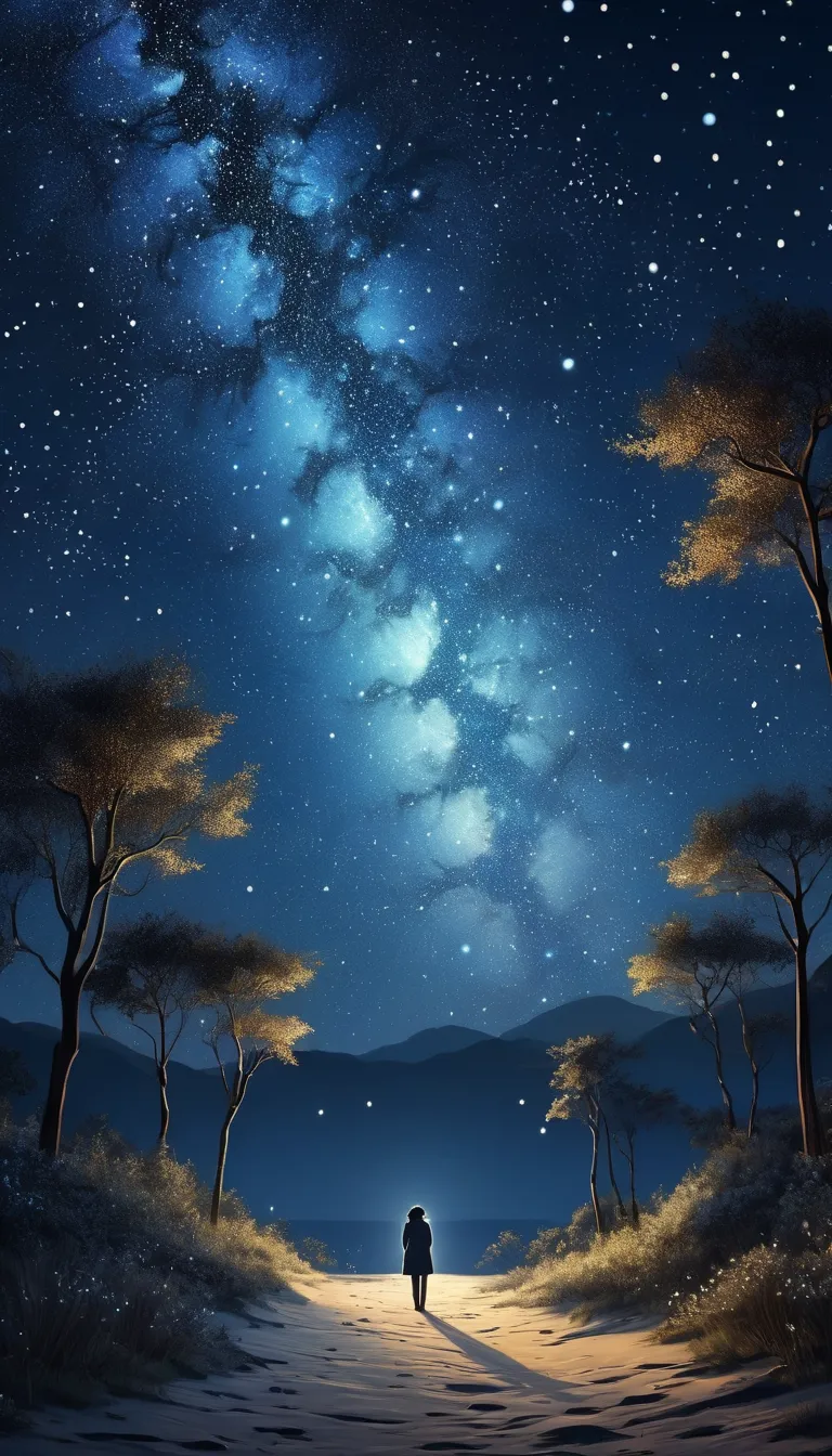 Mysterious Artwork，Drawn with Unusual Techniques, Star-dotted night sky,  Elegant Exquisite Art , Delicate and Dynamic Texture, Light and shadow contrast,  Flat CG Digital Art  ,  ultra-fine in 8K, absolute resolution, Best Quality