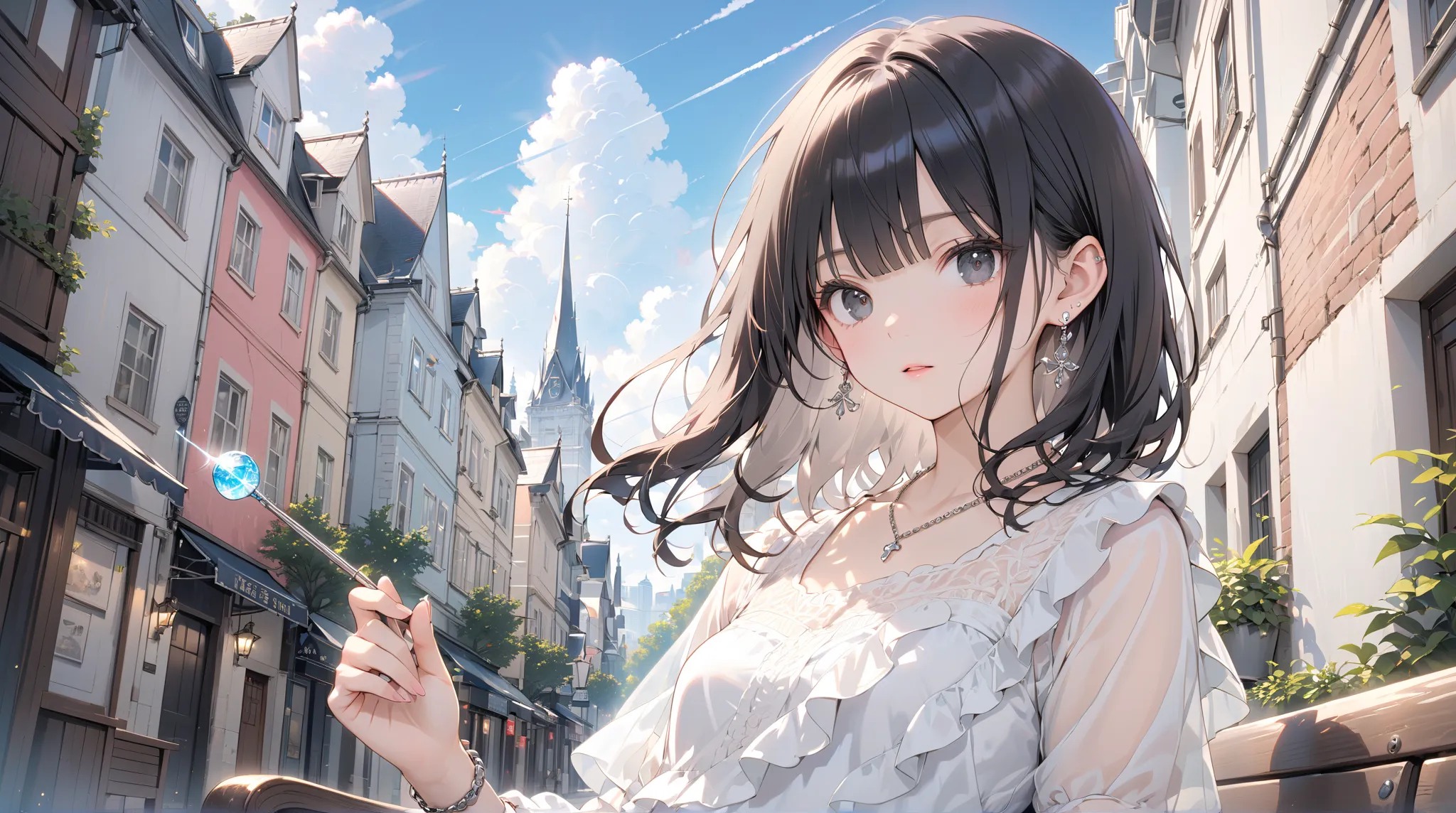 (( masterpiece,  of the highest quality, Very detailed)), Anime CG,
a girl, 20 years old, 疲惫rest ((  fair skin :1.3)),short black hair, Straight bangs, rest ((Black Eyes:1.3)),  Medium Chest  ,
((  lots of earrings  ,   Silver Chain Necklace , Silver Brace...