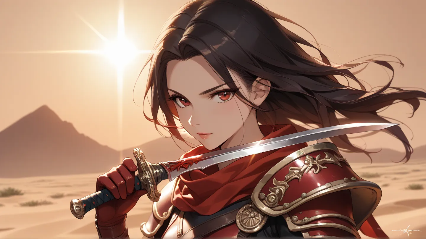 masterpiece, best quality, ultra-detailed, anime-style,
1girl, female assassin, wearing a Middle Eastern-style hood, mysterious and intense gaze, holding a sharp dagger, stealthy pose, intricate assassin robes with gold and red accents, leather armor, dese...