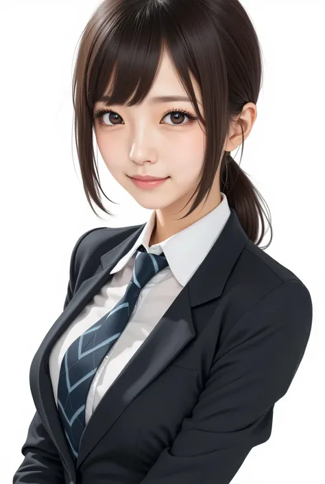  drawn by beautiful Japanese women、  shiny skin ,  Big Breasts:0.5, True Face,  beautiful hair,  beautiful face,  beautiful eyes in every detail , (middle hair:1.5, Japanese Hair:1.5), black hair,  (((in a suit,ponytail,bangs))), ((smile:1.5, open your mou...