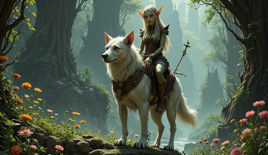 Elf riding a dog, mtg style