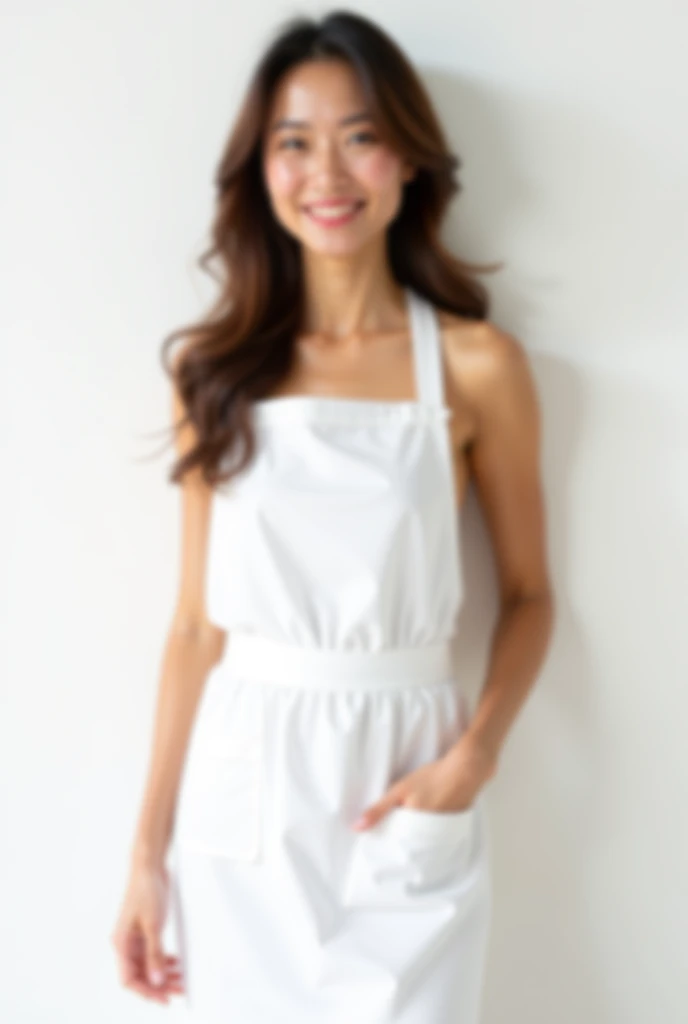 (High quality lines、Mesa、8k、Best image quality、Award-winning works)、1.   beautiful、(Naked and wearing just a white apron:1.4)、(The perfect pure white apron:1.4)、Perfect Girl Portrait Photo、 radiant skin 、  brown hair、( Accentuate your body lines :1.1)、stan...