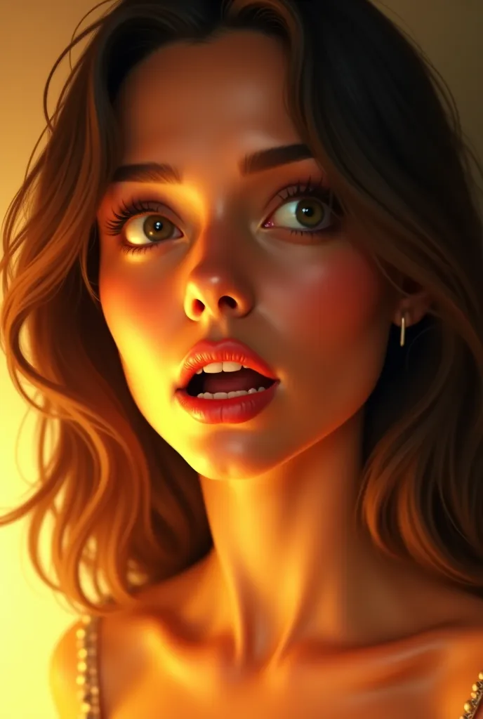 photo of the face of a woman she is surprised, warm colors