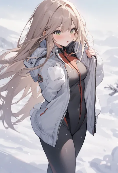 masterpiece, best quality, high resolution,
PolarCatcher, SkiingSuit, snow jacket, solo, 1girl, long hair