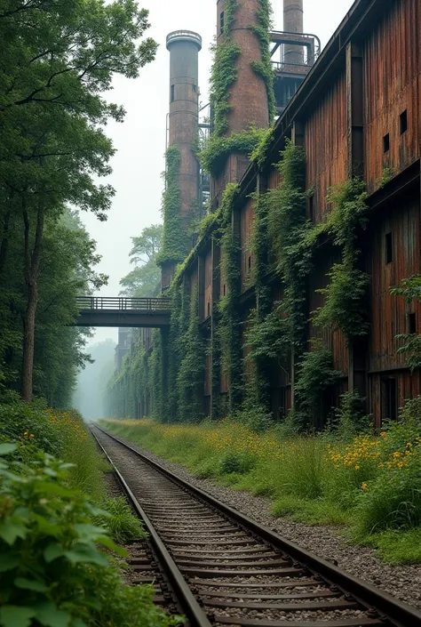 From the outside, the factory looks as if it had been abandoned for decades. Thick, shiny vines cover the rusted metal walls, and gnarled trees grow through broken windows. Tall grass and wildflowers take over the surrounding land, swallowing up train trac...