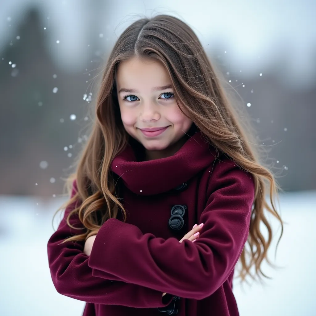 It is very cold. / The weather is freezing.

A very beautiful girl with long brown hair and mesmerizing eyes, wearing a thick burgundy wool dress with a high collar and long sleeves. She hugs herself tightly, shivering slightly as she stands outside in the...