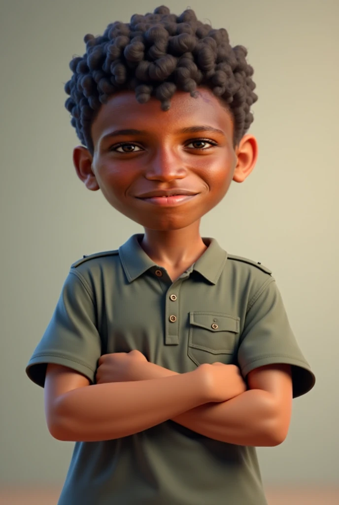 Image of a boy with arms crossed who can express an attitude of trust and determination 