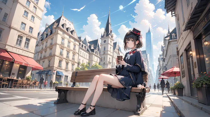 ( best quality ,  high resolution ,  Textured skin , high quality, high detail,  extremely detailed CG unity),One， teenage girl ， magic 少女，Black short hair，Black Eyes，Small hat，Hunchback，Magic Wand，Walking stick ， magic ，cloak， magic cloak，cute，Multi-layer...