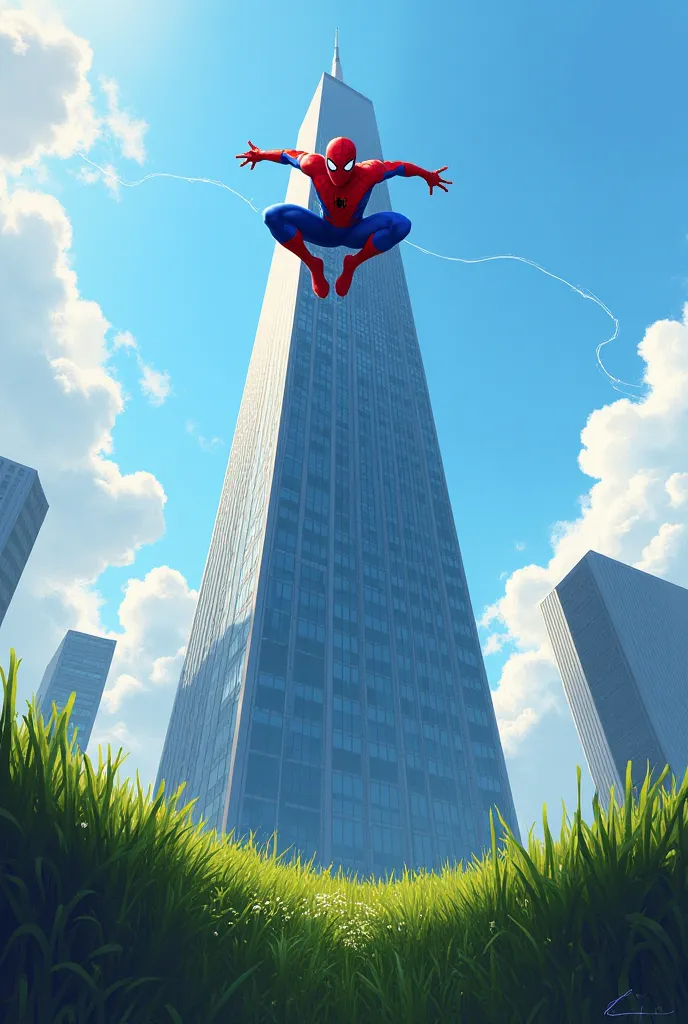 Spiderman on a building in the grass version same as before image