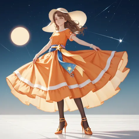 Sun and moon aesthetic, bright talent, sun talent, sun aesthetic, bright aesthetic, amber eyes, brown hair, long hair, straight hair, soft bangs, fashion, sun themed outfit, germany, light tan skin, star accessories, star jewelry, shining star, celestial, ...