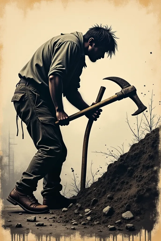 Do you need an image of a  mining with a pickaxe in the manner of Banksy's Slavic work Labour