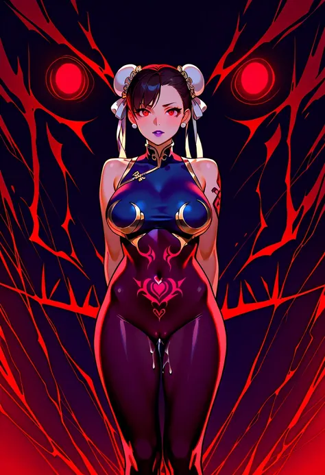  Purple lips ,  High quality 4K images、depends on pleasure、 hypnotic state 、Hollow eyes、Be in heat、Red, glowing eyes、Chun-Li is put in a collar and swears eternal loyalty and obedience、Chun-Li has lost her sense of self、Chun-Li has been implanted with the ...