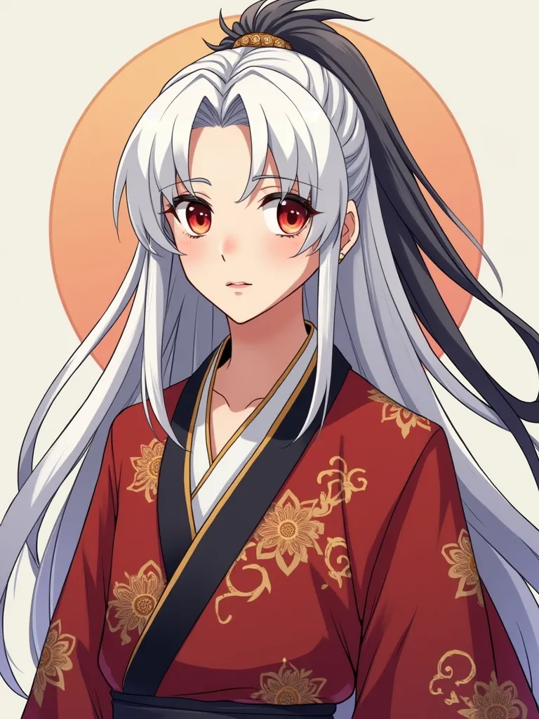 Create an image of: first, a man in his twenties, androgynous-looking, long white hair, Eyes red, slim body, wearing traditional Chinese clothing, in anime style.

Segundo, a man in his twenties, manly appearance, long black hair tied in a ponytail, gold e...