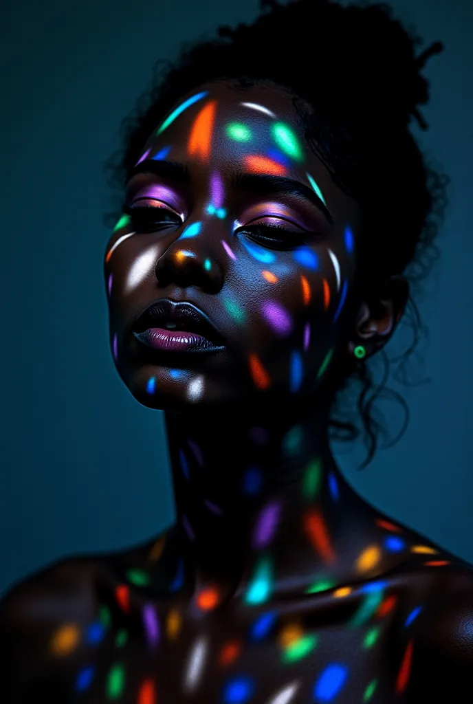 lights and shadows" — Mesmerizing Effects with Projections
 Concept:
Project geometric patterns or psychedelic images on BLACK-SKINNED people.
Creating shadows and abstract shapes on the face and body.
Use LED screens to simulate futuristic environments.
i...