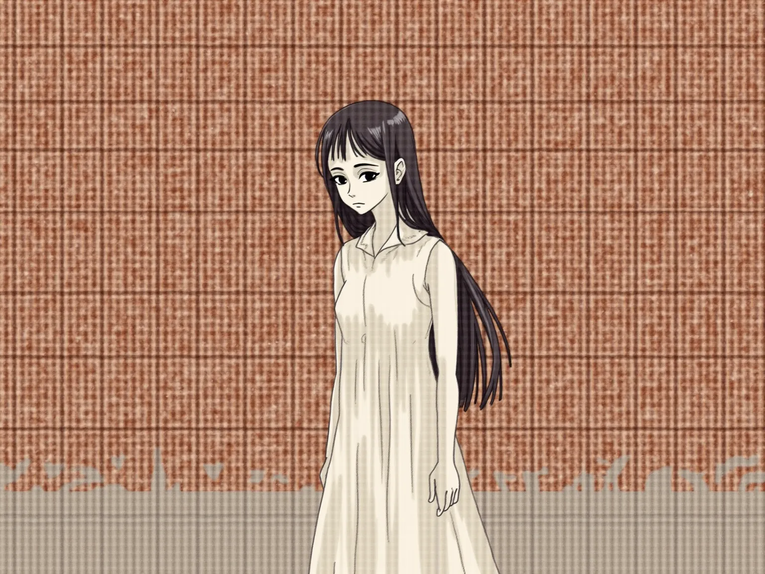  1girl , standing in front of a brick wall, illustration