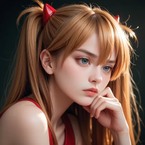 Asuka Langley、 with a sad expression