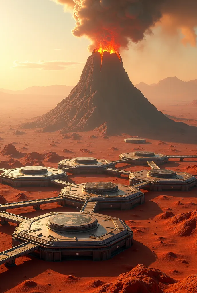 (Base on venus, base hexagonal, several bases, floating base, volcano
