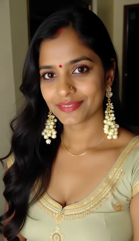 Indian woman taking a selfie and wearing a ethnic kurta, High Resolution, 16K, Black Hair, High Resolution, Masterpiece, Anatomically Correct, Award Winning, Textured Skin, Realism