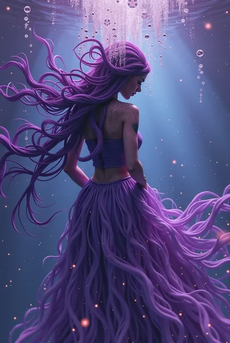 Android woman purple long flowing complicated body parts Atlantic Gothic art romance dynamic lighting lens aperture underwater motion blur colorful complex beautifully detailed eldritch ocean extended glowing neon hyper-detailed mysterious seascape ominous...