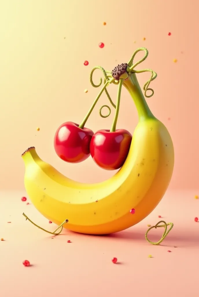 A banana that is kissed by 2 cherries