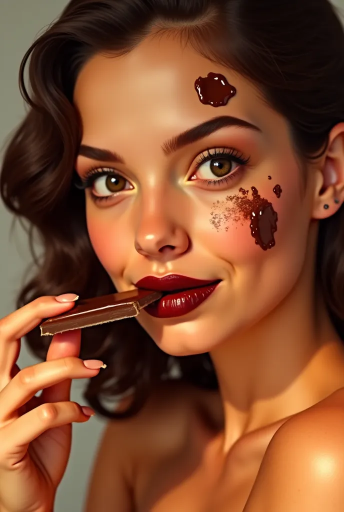 Woman with chocolate smeared on her face