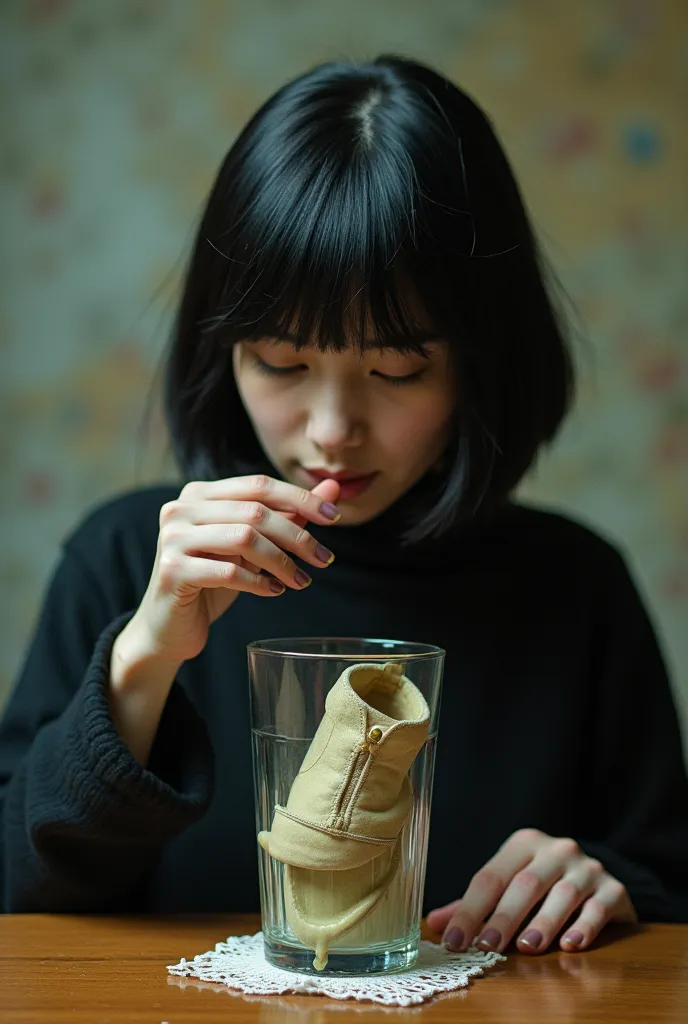 Somebody drinking shoe in a glass