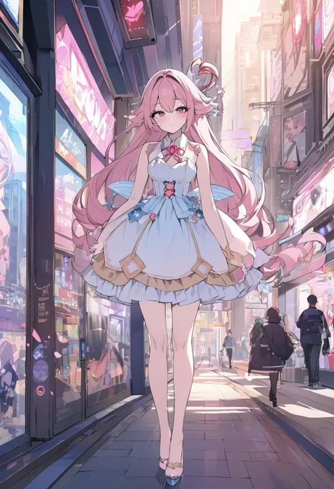 masterpiece, best quality, high resolution, super detailed, 1 woman, human, modern, magical girl, dress discreetly and neatly, beautiful costume design, perfect,  full body costume, mahou shoujou, in the city standing from afar.