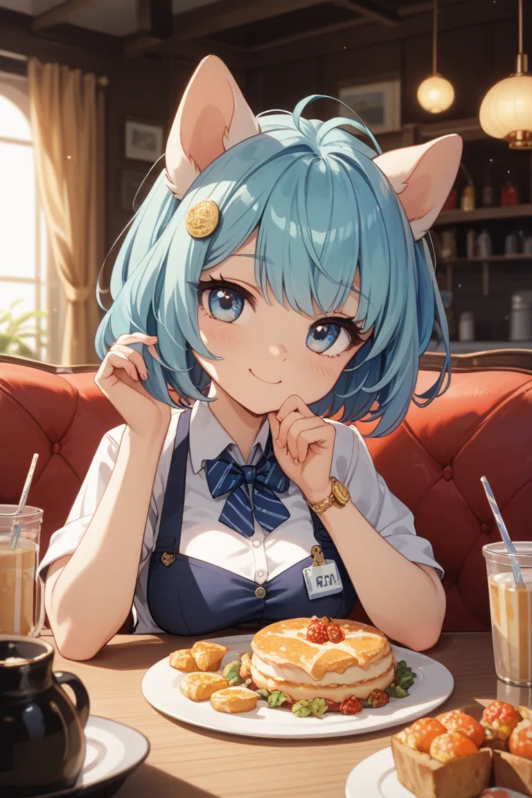 cute、Big Breasts、HD、short hair、 Gold、breakfast、 suit、I'm sitting and eating、