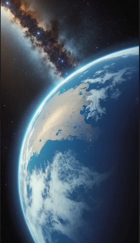 High Resolution, Masterpiece, Best Quality, High Details, Super Detailed, High Quality, Textured Skin,  realistic texture of earth, and realistic lighting,add detailed wilkyway texture, realitic slace black view, detailed earth color from space, full verti...