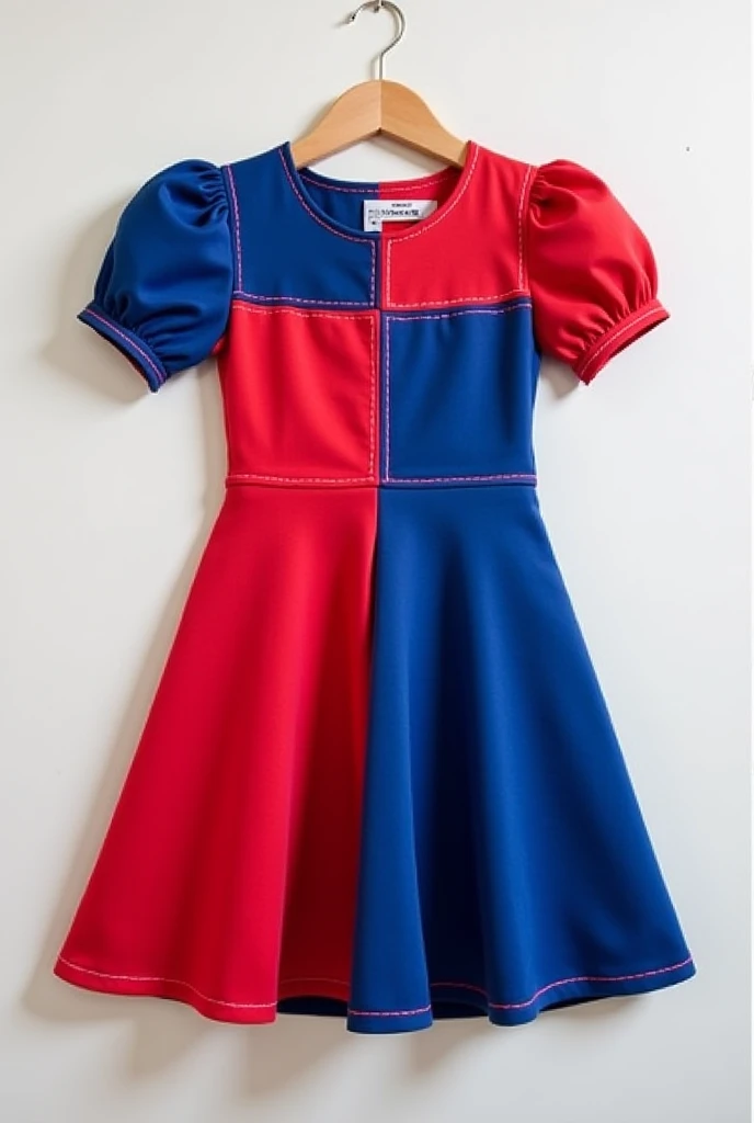 Harley Quinn dress for girls red and blue with sleeves