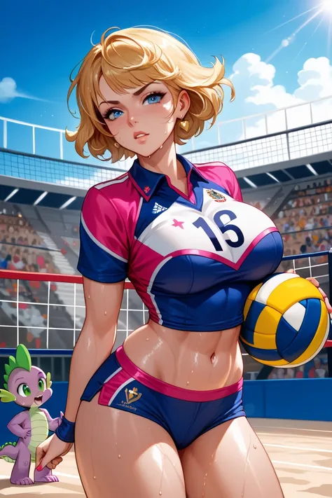  anime、cute、Big Breasts、 Gold、short hair、 volleyball、uniform、spike、躍動感、sweat