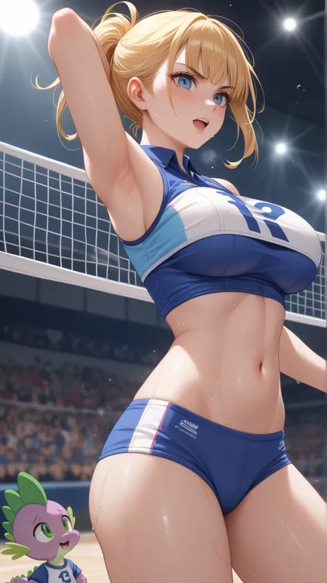  anime、cute、Big Breasts、 Gold、short hair、 volleyball、uniform、spike、躍動感、sweat