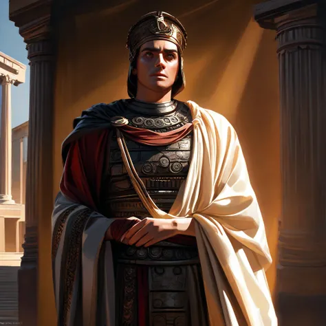 Create an avatar 1:1 for a TikTok account about history. I want a Roman as an avatar character and use the color palette generally used by Romans