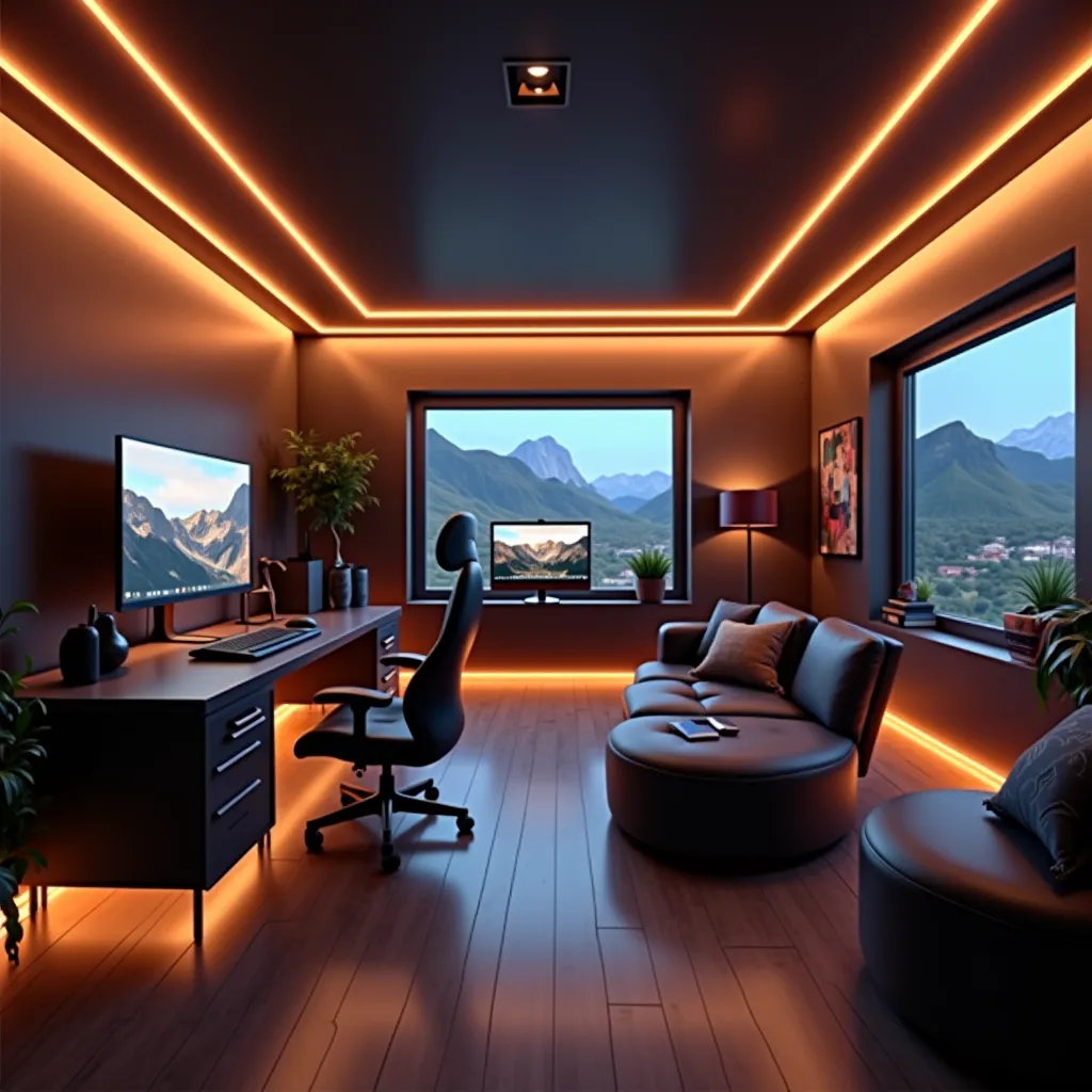 A modern home office station, with LED lighting