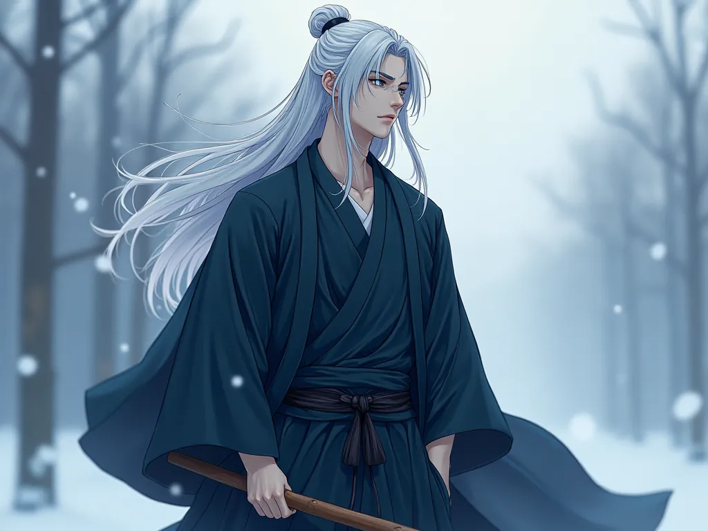 

Is Kazemaru standing, quiet, as if the time around him flows differently. There is a magnetic presence about him—not forced, not exaggerated, just naturally imposing. Her serene look , of a deep and cutting blue, transmitting an unshakable calm, as if no...