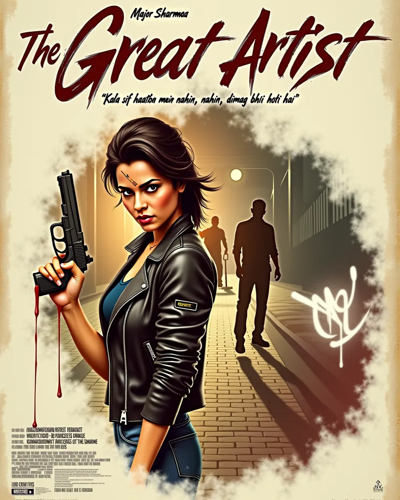 Got it! Here's a revised prompt focusing on **Major Kiran Sharma** as a detective in a thriller setting:  

---

### **Movie Poster Prompt for "The Great Artist" Featuring Major Kiran Sharma**  

A dark, gripping poster featuring **Major Kiran Sharma**, a ...