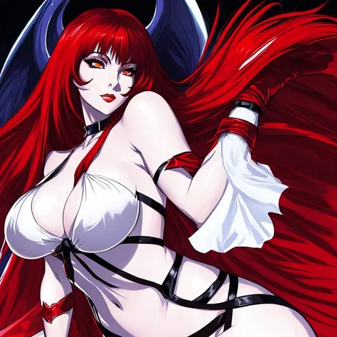 elvira mistress of the dark as morrigan from darkstalkers in style of Ed Benes, character concept design,(elvira:1.2),(white skin, red hair, white eyes without pupils, short red party dress:1.2),(1woman:1.2),(sketch:1.2),(outline:1.3),color,(full body clos...