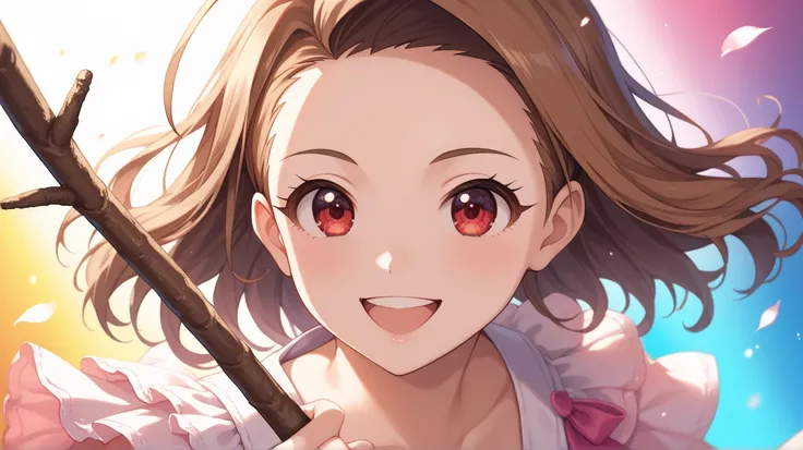  The Idolmaster, Minase Iori ,iori minase, straight brown hair, red eyes,stick out my forehead,straight hair,Draw big eyes, small breasts ,orgy, Happy Smile 