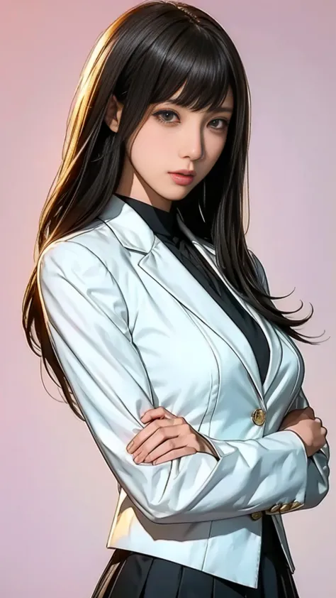 (realistic pictures),(Highest quality)、((８ｋ images)),Alone、beautiful Japanese woman、, (Good looking),very cute,  Symmetrical eyes,Accurate depiction of eyes ,(( Gentle and Gentle Smiles )), black hair,long straight hair,(big breasts:1.3),( Chest Valley:1.2...