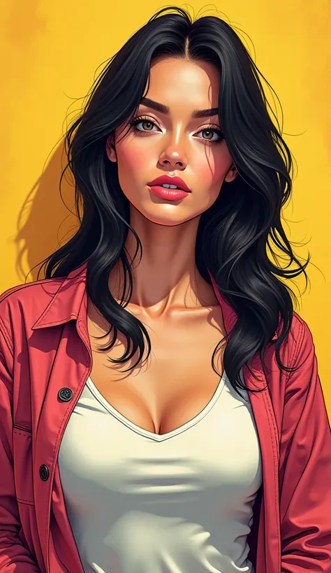 DISCREET image. with discreet casual clothes. image adult woman, american, just comic book style. with a neutral face. IMAGES WITH VIBRANT COLORS.