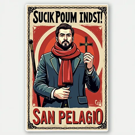 Create a design for a square sticker with a Celtic cross inside and written on it: “San Pelagio nucleus”
And underwritten :” executioner who gives up”