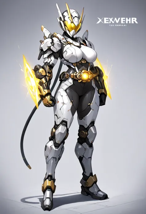 (best quality)), ((masterpiece)),full body, Magic Girl、The overall color is white、Futuristic exoskeleton,Wear a Helmet, Face Unknown , Futuristic Helmet Design, futuristic iron gauntlet on the arm、 Futuristic Iron Boots、 Composite layered chest armor,Big B...