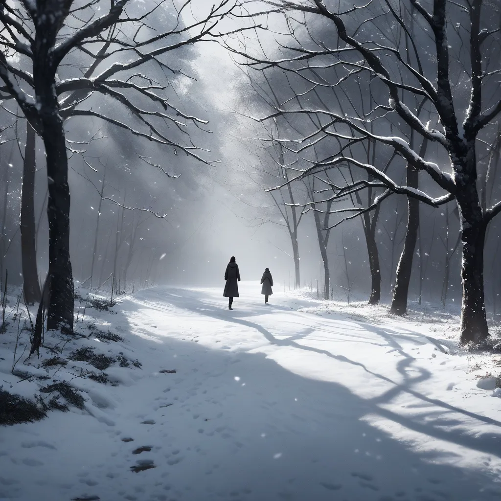 Dark-haired girl walking in a winter park