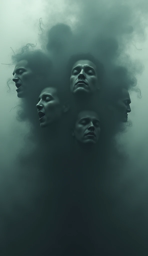 Faces of people disappearing in black smoke, against a hazy background, representing the fate of the wicked.