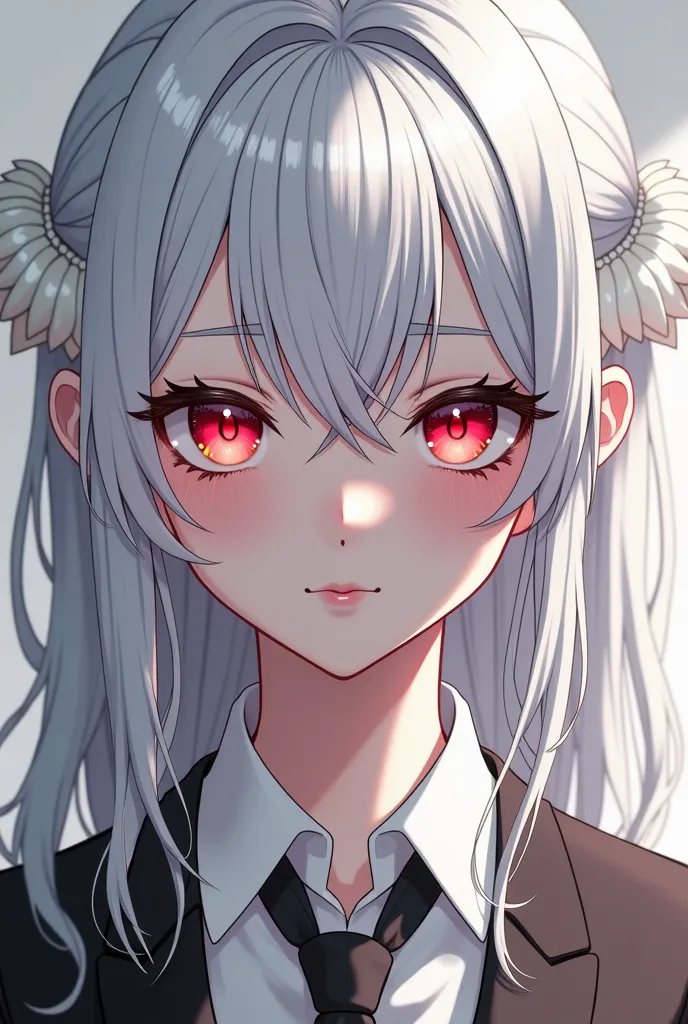 Anime Beautiful Girl White Hair Red Eyes Wearing Suit