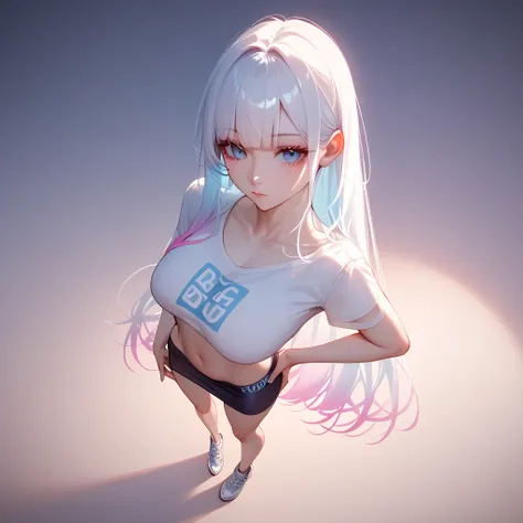 hand on own ass, (pastel purple White hair, gradient hair),, top quality、 Masterpiece、( professional lighting )、 surreal、 (Nipples:0.4), enchanting、 Slim waist、 1 girl, (full body, (Head-to-toe shot:1.4), full body shot, from front, from above,), ( slightl...