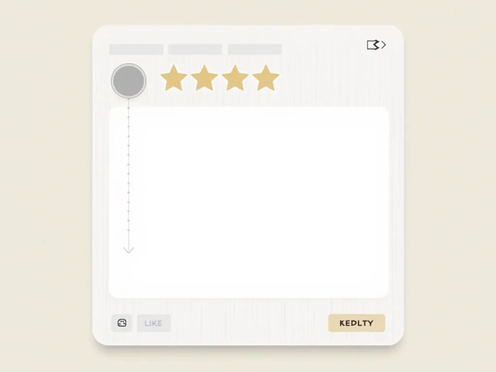  clean and modern restaurant review template in a digital format, resembling an online review page. The design includes a five-star rating system at the top, with the stars left blank for customization. Below the stars, there is a large empty text box with...